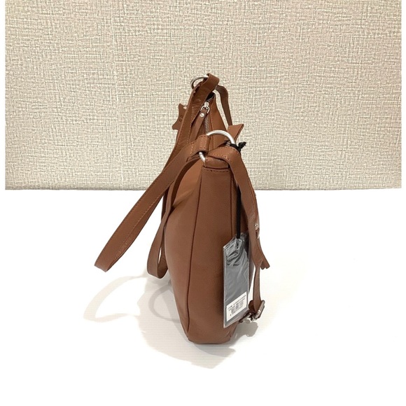 Genicci Leather Womens Convertible Backpack Tote Purse Bag Brown Cognac NEW - Picture 4 of 9